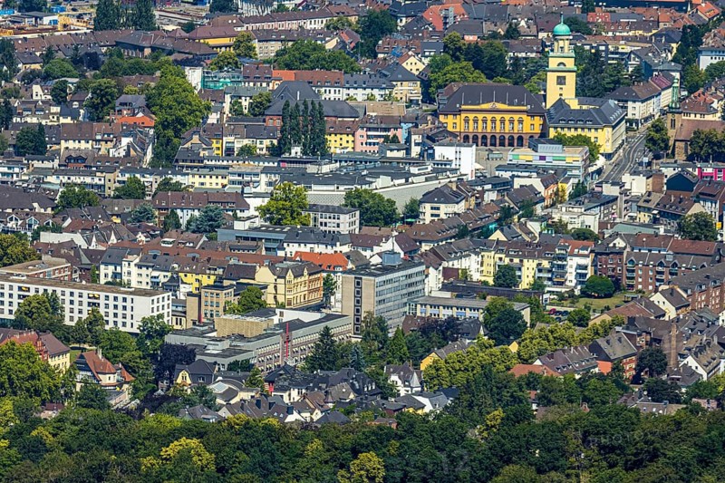 Aerial view, town hall Witten, city centre view, Witten, Ennepe-Ruhr district, Ruhr area, North Rhine-Westphalia, Germany