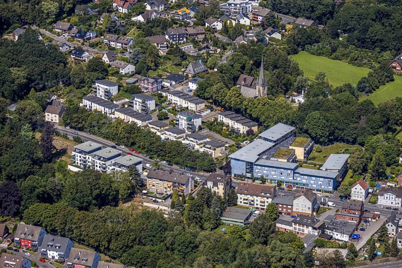 Aerial view, Rigeikenhof assisted living, Bommern Protestant Church, Witten, Ennepe-Ruhr district, Ruhr area, North Rhine-Westphalia, Germany