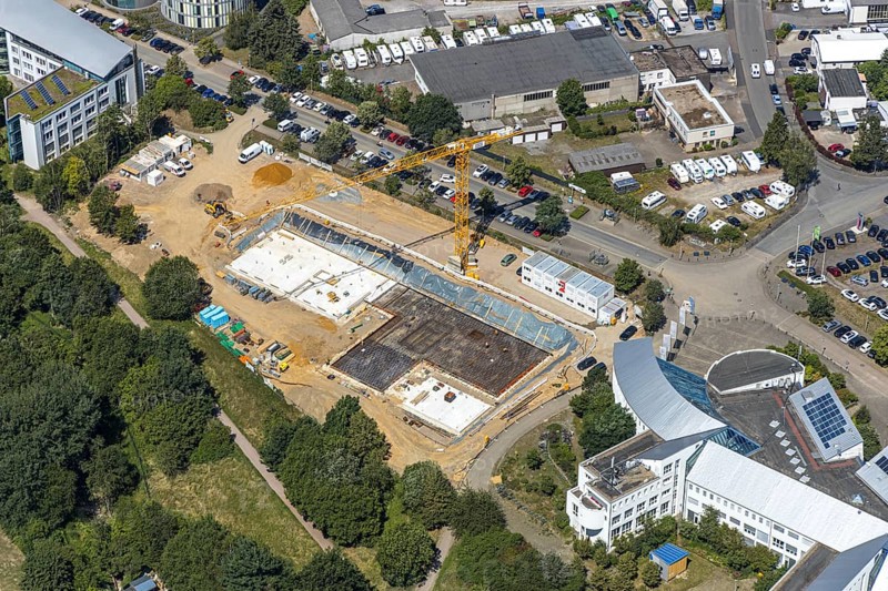 Aerial view, construction site of new campus building, Witten Herdecke University, Witten, Ennepe-Ruhr district, Ruhr area, North Rhine-Westphalia, Germany