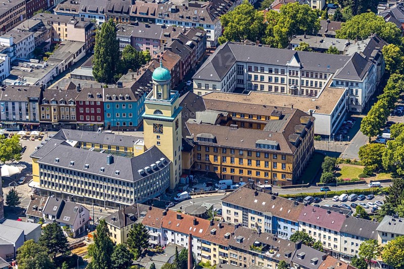 Aerial view, Witten Town Hall, Schiller Grammar School, Witten, Ennepe-Ruhr district, Ruhr area, North Rhine-Westphalia, Germany