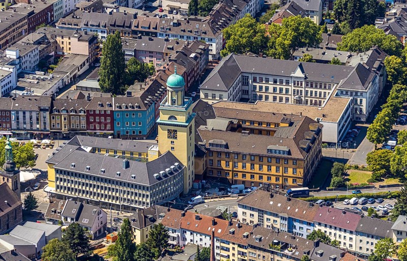 Aerial view, Witten Town Hall, Schiller Grammar School, Witten, Ennepe-Ruhr district, Ruhr area, North Rhine-Westphalia, Germany