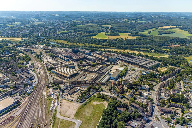Aerial view, Deutsche Edelstahlwerke Witten, DEW, Ruhr river, Witten main railway station, Witten, Ennepe-Ruhr district, Ruhr area, North Rhine-Westphalia, Germany