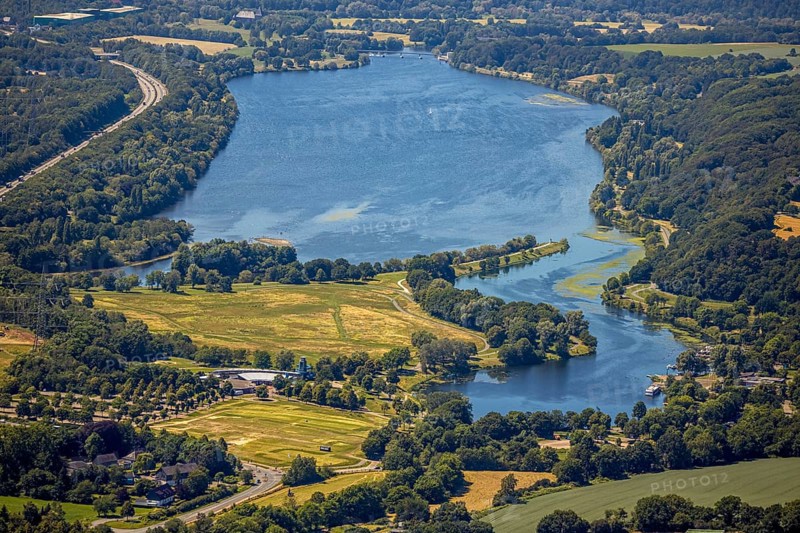 Aerial view, Lake Kemnader, Witten, Ennepe-Ruhr district, Ruhr area, North Rhine-Westphalia, Germany