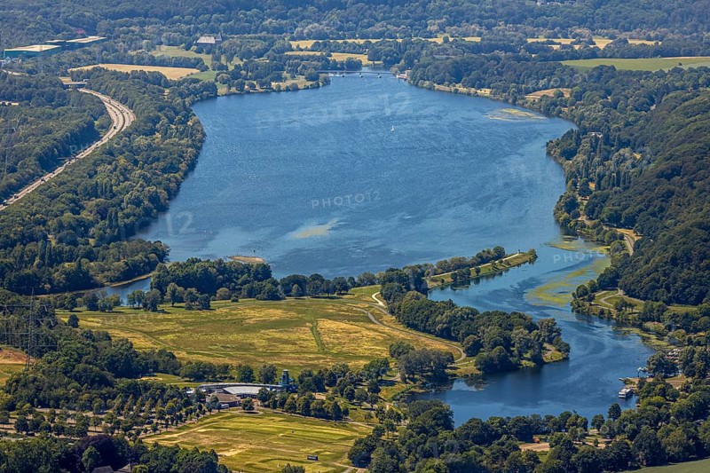 Aerial view, Lake Kemnader, Witten, Ennepe-Ruhr district, Ruhr area, North Rhine-Westphalia, Germany