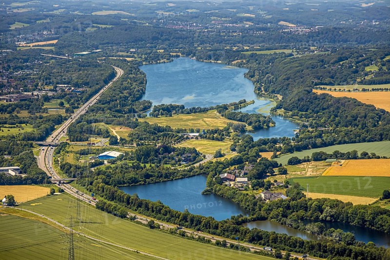Aerial view, Lake Kemnader, Witten, Ennepe-Ruhr district, Ruhr area, North Rhine-Westphalia, Germany
