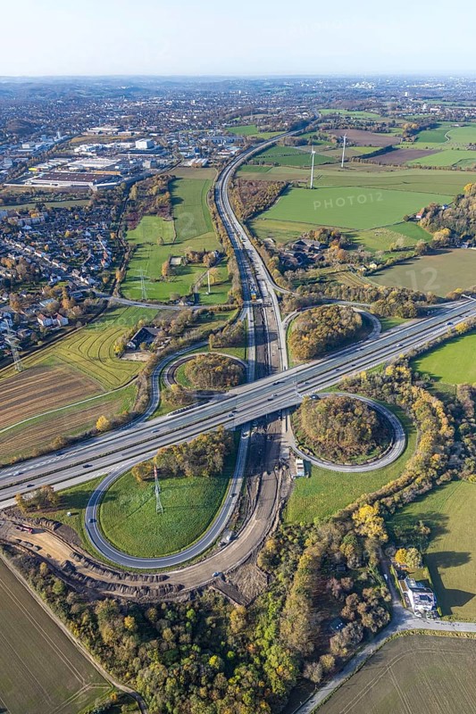 Aerial view, construction site motorway junction Dortmund Witten, A45 and A44, Persebeck, Dortmund, Ruhr area, North Rhine-Westphalia, Germany