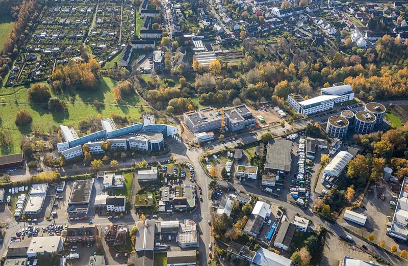 Aerial view, Witten/Herdecke University, new library building campus, Annen, Witten, Ruhr area, North Rhine-Westphalia, Germany
