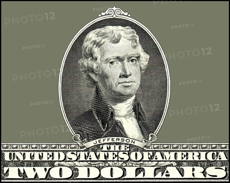 Portrait of Thomas Jefferson, 1743 - 1826, third president of the United States and principal author of the Declaration of Independence, digitally optimized based on a US $2 banknote