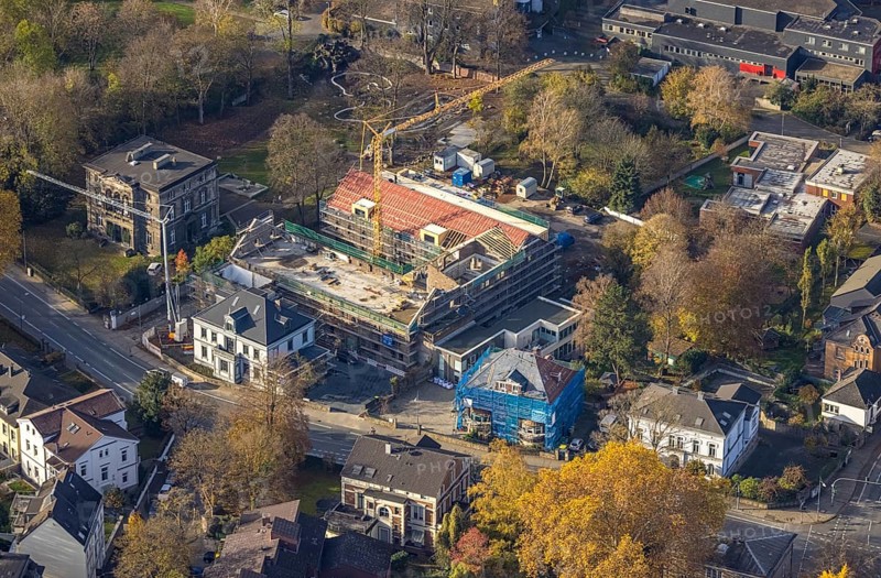 Aerial view, construction site for 30 lofts, former Scharfen machine factory, Scharfen Villa, Villa Lohmann, Witten, Ruhrstraße, Ennepe-Ruhr district, Ruhr area, North Rhine-Westphalia, Germany