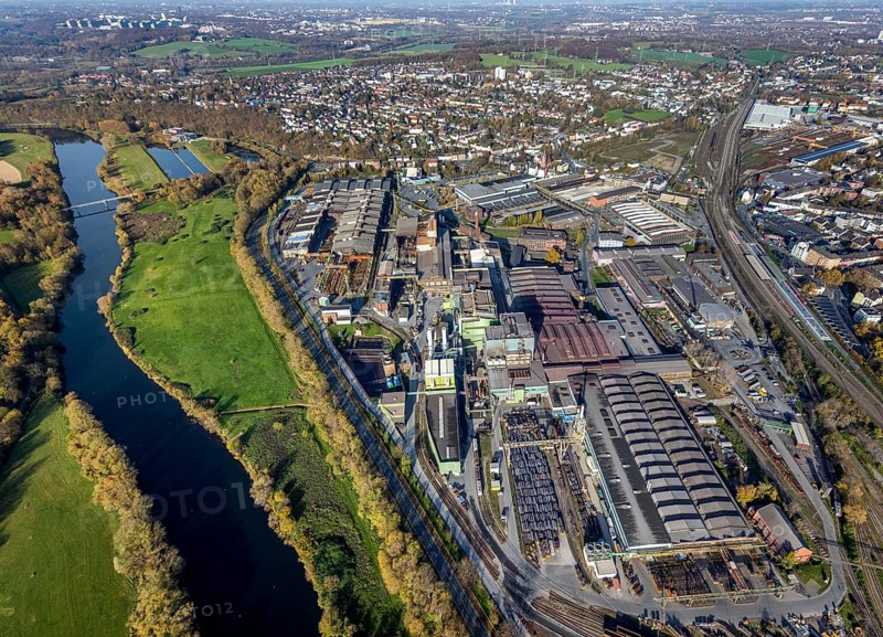 Aerial view, Deutsche Edelstahlwerke, river Ruhr, view of Witten, Ruhr area, North Rhine-Westphalia, Germany