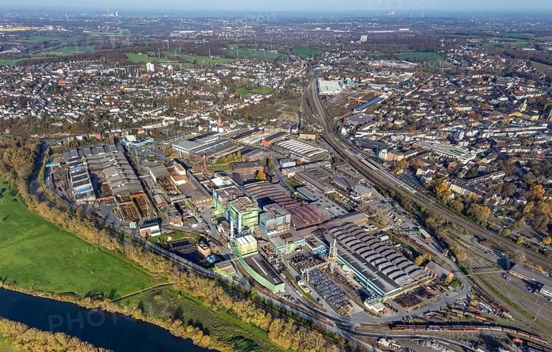 Aerial view, Deutsche Edelstahlwerke, river Ruhr, view of Witten, Ruhr area, North Rhine-Westphalia, Germany