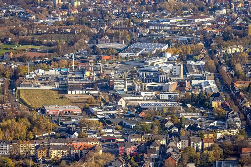 Aerial view, Evonik Industries AG, Arthur-Imhausen-Straße, Annenstraße, Witten, Ruhr area, North Rhine-Westphalia, Germany