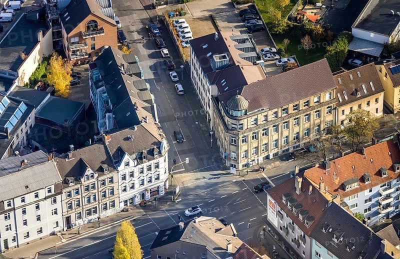 Aerial view, residential building, former administrative building of Mannesmann-Werke, Ardeystraße corner Mannesmannstraße, Witten, Ruhr area, North Rhine-Westphalia, Germany