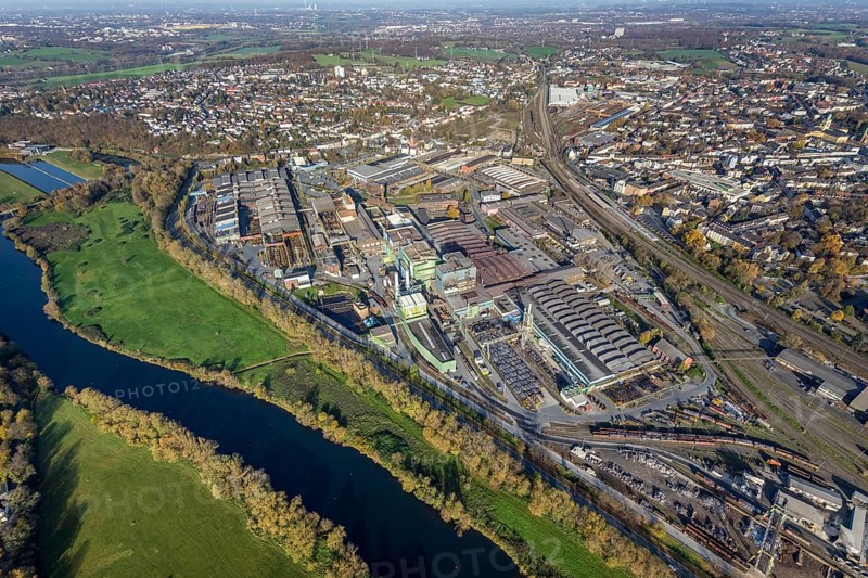 Aerial view, Deutsche Edelstahlwerke, river Ruhr, view of Witten, Ruhr area, North Rhine-Westphalia, Germany