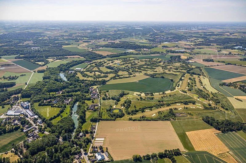 Aerial view, golf course, golf club Op de Niep, Neukirchen-Vluyn, Lower Rhine, North Rhine-Westphalia, Germany, DE, Europe, golf, golf course, golf club, golf course, golf course Nieper Kuhlen, aerial view, aerial photography, aerial photography, sports, overview, bird's-eye view, overview