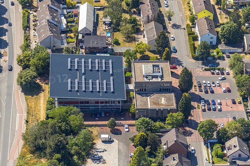 Aerial view, Stadtsparkasse Neukirchen-Vluyn, Poststrasse, Neukirchen-Vluyn, Lower Rhine, North Rhine-Westphalia, Germany, DE, Europe, finance, aerial photography, aerial photography, overview, bird's-eye view, overview