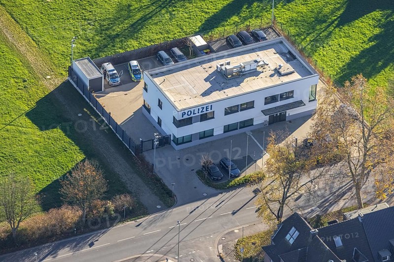 Aerial view, new police station, Niederrheinallee, Neukirchen, Neukirchen-Vluyn, Ruhr area, North Rhine-Westphalia, Germany, eye of the law, DE, Europe, aerial view, aerial photography, aerial photography, law enforcement officer, police, police station, state authority, state power, overview, bird's-eye view, overview