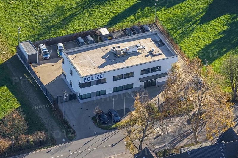 Aerial view, new police station, Niederrheinallee, Neukirchen, Neukirchen-Vluyn, Ruhr area, North Rhine-Westphalia, Germany, eye of the law, DE, Europe, aerial view, aerial photography, aerial photography, law enforcement officer, police, police station, state authority, state power, overview, bird's-eye view, overview
