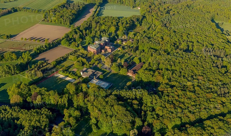 Aerial view, Gymnasium St. Mauritz, Münster, Münsterland, North Rhine-Westphalia, Germany, education, educational institution, Boniburger Wald, DE, Europe, grammar school, educational institute, aerial photography, aerial photography, aerial photography, school, overview, bird's eye view, Vorsehungskloster, forest area, birds-eyes view, overview