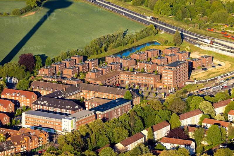 Aerial view, residential area Am Lohausbach, Mühlhäuser Straße, Münster, Münsterland, North Rhine-Westphalia, Germany, DE, Europe, property tax, real estate, aerial view, aerial photography, aerial photography, overview, bird's eye view, residential complex, living and living, residential area, residential buildings, residential quality, residential neighbourhood, housing estate, birds-eyes view, overview