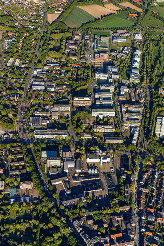 Aerial photo, Westfälische Wilhelms-Universität Münster Institute Group 1, Münster University of Applied Sciences, WWU Münster cogeneration plant, Münster, Münsterland, North Rhine-Westphalia, Germany, education, educational institution, DE, Europe, HKW, cogeneration plant, aerial photo, aerial photography, aerial photography, overview, university, bird's eye view, WWU Münster, birds-eyes view, overview