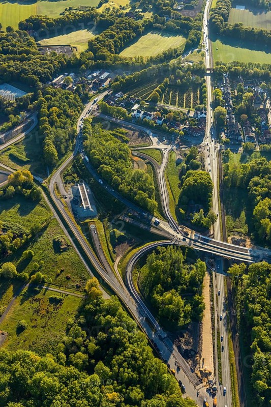 Aerial photo, new bridge construction, expansion of federal road B51, new construction of federal road B481n, south-east bypass, Münster road maintenance depot, Münster, Münsterland, North Rhine-Westphalia, Germany, construction work, construction area, construction site, construction project, construction site, DE, Europe, canal, aerial photo, aerial photography, aerial photography, new construction, road traffic, overview, traffic volume, bird's eye view, bird's eye view, overview
