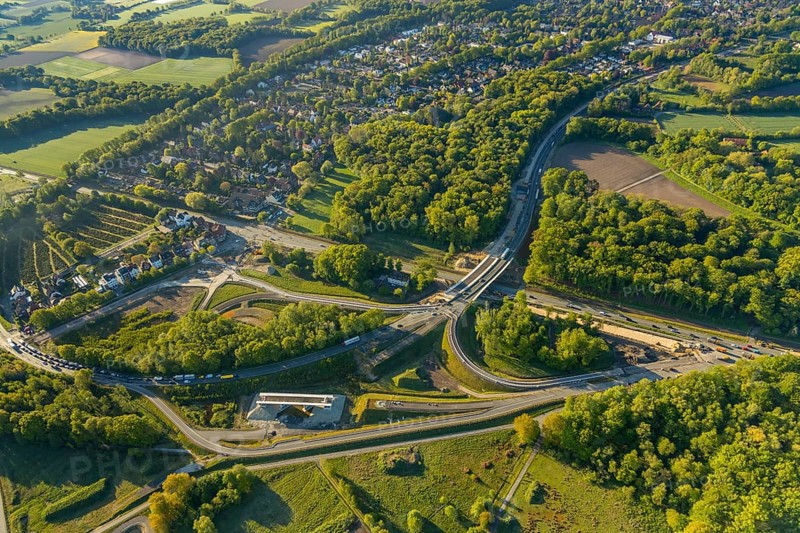 Aerial photo, new bridge construction, expansion of federal road B51, new construction of federal road B481n, south-east bypass, Münster road maintenance depot, Münster, Münsterland, North Rhine-Westphalia, Germany, construction work, construction area, construction site, construction project, construction site, DE, Europe, canal, aerial photo, aerial photography, aerial photography, new construction, road traffic, overview, traffic volume, bird's eye view, bird's eye view, overview