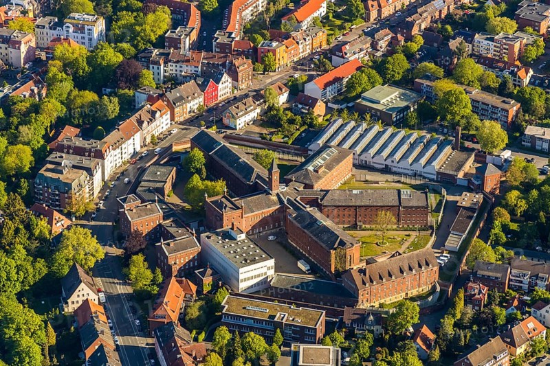 Aerial photograph, Münster prison, Münster, Münsterland, North Rhine-Westphalia, Germany, arrest, DE, Europe, imprisonment, imprisonment sentence, Gartenstraße, prison, detention centre, prison sentence, correctional facility, aerial photograph, aerial photography, aerial photography, overview, custody, bird's-eye view, overview, JVA