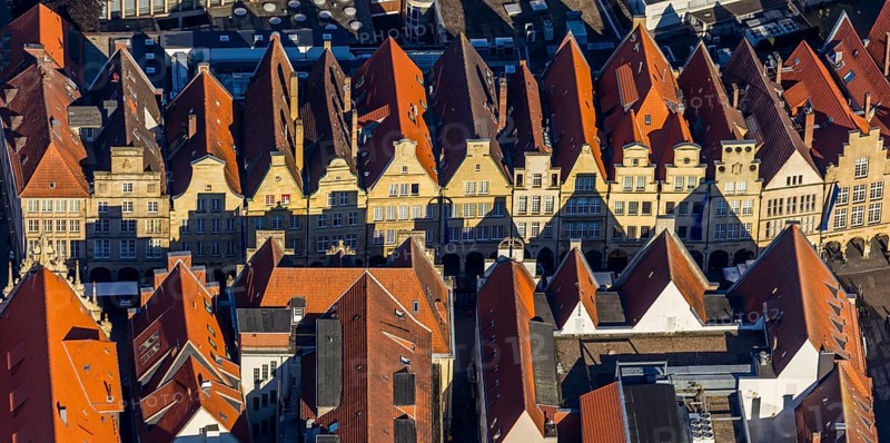 Aerial view, Prinzipalmarkt, Münster, Münsterland, North Rhine-Westphalia, Germany, DE, Europe, gabled houses, main market, aerial view, aerial photography, aerial photography, sight, street, overview, bird's-eye view, birds-eyes view, historical, overview, red roofs
