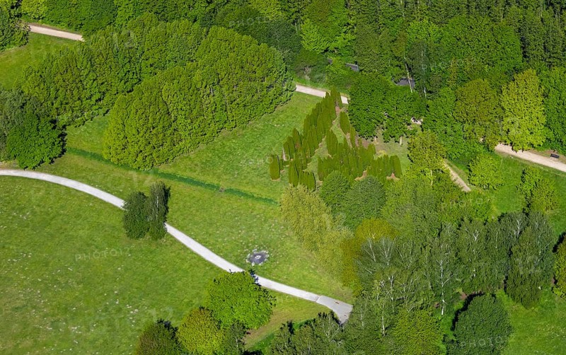 Aerial view, Wienburgpark, Münster, stone circle artwork, Münsterland, North Rhine-Westphalia, Germany, DE, Europe, aerial view, aerial photography, aerial photography, park, overview, bird's-eye view, birds-eyes view, overview