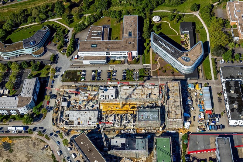 Aerial view, city centre district Zentrum-Nord, construction site residential quarters Anton-Bruchausen-Straße, district government Münster, Münster, Münsterland, North Rhine-Westphalia, Germany, DE, Europe, commercial buildings, property tax, real estate, aerial photograph, aerial photography, aerial photography, overview, administrative location, bird's-eye view, residential complex, living and working, living and life, residential area, residential buildings, residential quarter, housing estate, bird's-eye view, overview