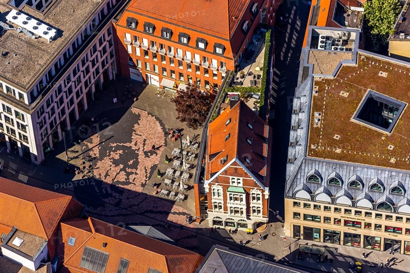 Aerial view, Picasso Square, Picasso portrait, Münster, Münsterland, North Rhine-Westphalia, Germany, Old Town, DE, Europe, graphics, culture, art, Königstraße, artist, aerial view, aerial photography, aerial photography, museum, overview, bird's eye view, birds-eyes view, overview, Spanish painter