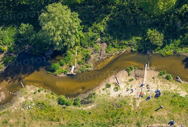 Aerial view, bathing place river Münstersche Aa, Münster, Münsterland, North Rhine-Westphalia, Germany, DE, Europe, river, leisure, green trees, aerial view, aerial photography, aerial photography, overview, bird's eye view, bathing, birds-eyes view, overview
