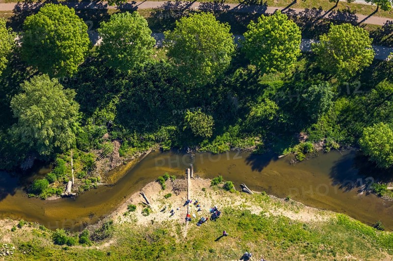 Aerial view, bathing place river Münstersche Aa, Münster, Münsterland, North Rhine-Westphalia, Germany, DE, Europe, river, leisure, green trees, aerial view, aerial photography, aerial photography, overview, bird's eye view, bathing, birds-eyes view, overview