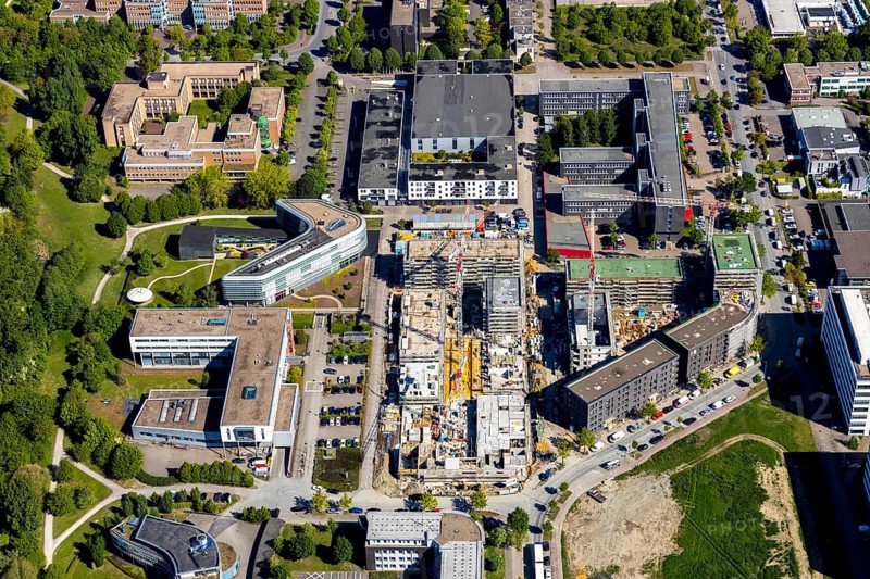 Aerial view, city centre district Zentrum-Nord, construction site residential quarters Anton-Bruchausen-Straße, district government Münster, Münster, Münsterland, North Rhine-Westphalia, Germany, DE, Europe, commercial buildings, property tax, real estate, aerial photograph, aerial photography, aerial photography, overview, administrative location, bird's-eye view, residential complex, living and working, living and life, residential area, residential buildings, residential quarter, housing estate, bird's-eye view, overview