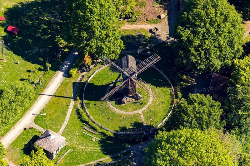 Aerial view, Mühlenhof-Freilichtmuseum Münster, mill, Münster, Münsterland, North Rhine-Westphalia, Germany, DE, Europe, open-air museum, culture, art, aerial photograph, aerial photography, aerial photography, museum, overview, bird's-eye view, birds-eyes view, cultural use, overview