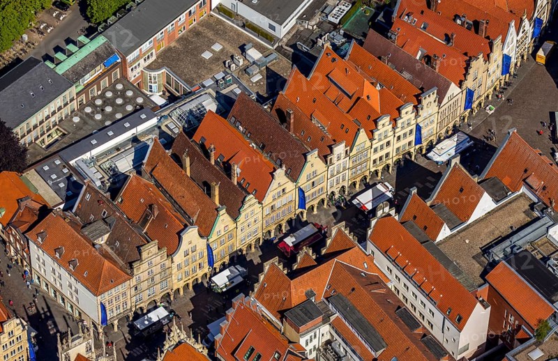Aerial view, old town, Prinzipalmarkt, gabled houses, Münster, Münsterland, North Rhine-Westphalia, Germany, DE, Europe, main market, courtyard, aerial view, aerial photography, aerial photography, sight, street, overview, bird's eye view, birds-eyes view, historical, overview, red roofs