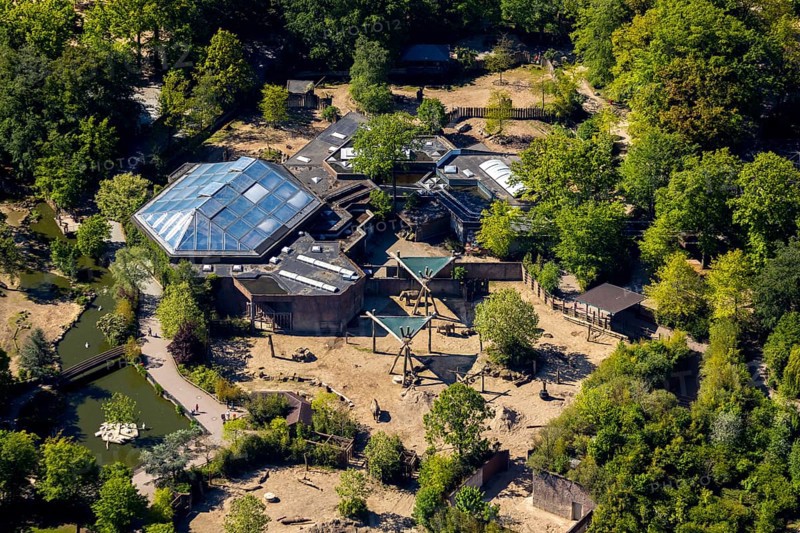 Aerial view, all-weather zoo Münster, elephant house, open-air grounds, Münster, Münsterland, North Rhine-Westphalia, Germany, DE, Europe, aerial view, aerial photography, aerial photography, zoo, animal park, animal world, overview, bird's-eye view, Zoo, Zoo Münster, birds-eyes view, overview