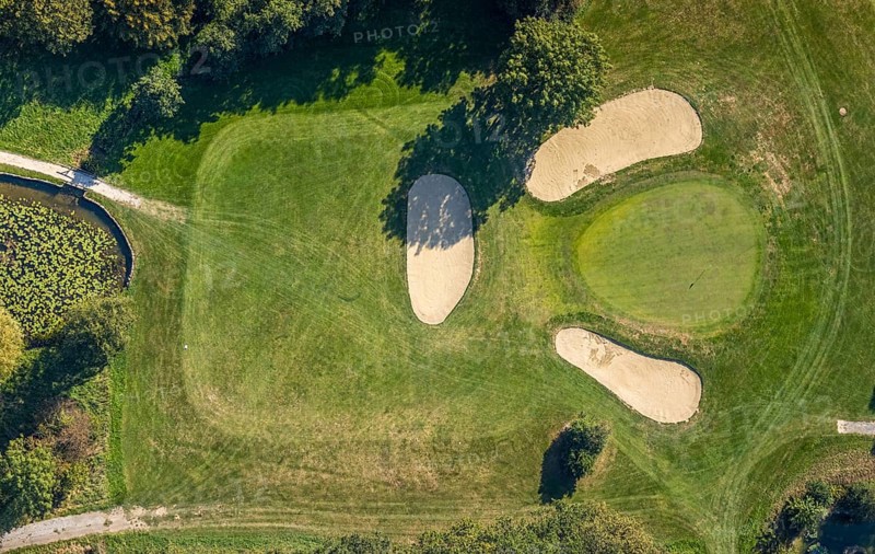 Aerial view, golf course, Golfclub Stahlberg im Lippetal e.V., Ebbeckeweg, Lippborg, Lippetal, Kreis Soest, North Rhine-Westphalia, Germany, DE, Europe, golf, golf course, golf club, Kreis-Soest-Buch, KreisSoestBuch, aerial view, aerial photography, aerial photography, sports, overview, bird's-eye view, meadows and fields, birds-eyes view, overview