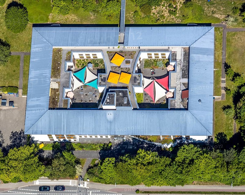 Aerial view, Caritas retirement home and nursing home St. Franziskus-Haus, Trockenbrück, Lennestadt, Sauerland, North Rhine-Westphalia, Germany, retirement home, nursing home, care and nursing, Bielefelder Straße, DE, Europe, aerial view, aerial photography, aerial photography, care facility, retirement home, retirement residence, retirement home, senior centre, overview, bird's eye view, birds-eyes view, overview