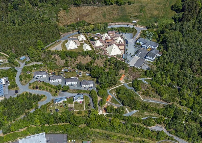 Aerial view, Galileo-Park, Sauerland Pyramids, Mining Museum Siciliaschacht, Lennestadt, Sauerland, North Rhine-Westphalia, Germany, DE, Europe, aerial view, aerial photography, aerial photography, museum, overview, bird's-eye view, overview