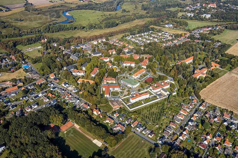 Aerial view, LWL Centre for Forensic Psychiatry Lippstadt, Eickelborn, Lippstadt, Soest district, North Rhine-Westphalia, Germany, Treatment of offenders due to mental illness, DE, Eickelbornstraße, Europe, Specialist clinic, Healthcare, Clinic, clinic grounds, Kreis-Soest-Buch, KreisSoestBuch, aerial view, aerial photography, aerial photography, forensic clinic, medical facility, medical help, overview, bird's-eye view, forensic clinic, overview, medical care