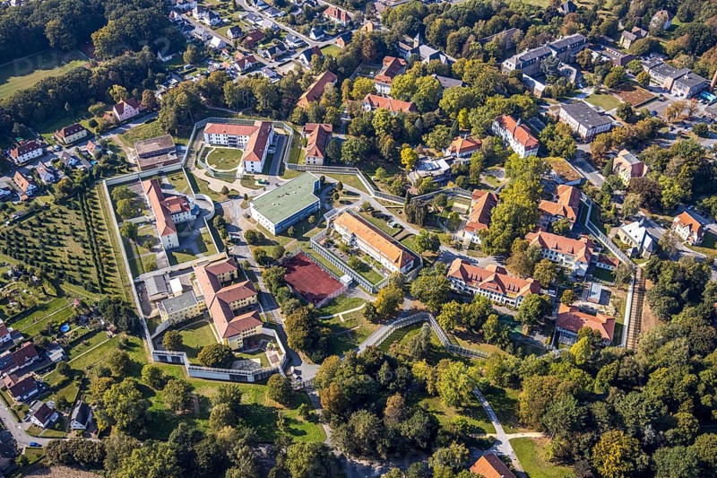 Aerial view, LWL Centre for Forensic Psychiatry Lippstadt, Eickelborn, Lippstadt, Soest district, North Rhine-Westphalia, Germany, Treatment of offenders due to mental illness, DE, Eickelbornstraße, Europe, Specialist clinic, Healthcare, Clinic, clinic grounds, Kreis-Soest-Buch, KreisSoestBuch, aerial view, aerial photography, aerial photography, forensic clinic, medical facility, medical help, overview, bird's-eye view, forensic clinic, overview, medical care