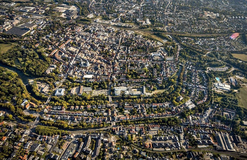 Aerial view, Old Town overview, Evangelical Great St Mary's Church, Rathausstraße, Jakobikirche, Lange Straße, River Lippe, Lippstadt, Soest district, North Rhine-Westphalia, Germany, Old Town view, Old Town ring road, Place of worship, Education, Educational institution, Cappeltor, City, DE, Damenstift Lippstadt, Monument protection, Dreifaltigkeits-Hospital gem. GmbH Lippstadt, Europe, Europaschule Ostendorf-Gymnasium, healthcare, religious community, place of worship, property tax, green trees, grammar school, holy site, hospital, Im Stift, real estate, city centre, canoe route Burgstraße, church, parish, Kleine Marienkirche, clinic, clinic centre, denomination, hospital, Kreis-Soest-Buch, KreisSoestBuch, culture, art, educational institute, aerial view, aerial photography, aerial photography, medical facility, medical aid, emergency service, town hall, town hall square, religion, religious site, ruin, play, school, city view, Lippstadt municipal theatre, town centre, St. Marien, Ab...