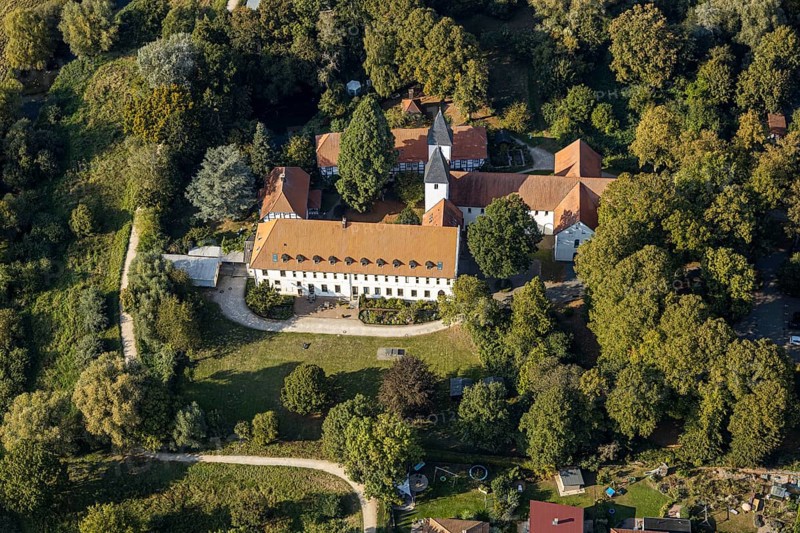 Aerial view, Stift Cappel-Berufskolleg, Cappel, Lippstadt, Kreis Soest, North Rhine-Westphalia, Germany, vocational school, education, educational institution, Cappeler Stiftsallee, DE, Europe, health care, Kreis-Soest-Buch, KreisSoestBuch, teaching institute, aerial view, aerial photography, aerial photography, school, social services, overview, bird's-eye view, forest area, birds-eyes view, overview