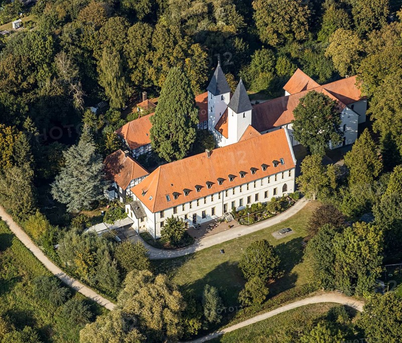 Aerial view, Stift Cappel-Berufskolleg, Cappel, Lippstadt, Kreis Soest, North Rhine-Westphalia, Germany, vocational school, education, educational institution, Cappeler Stiftsallee, DE, Europe, health care, Kreis-Soest-Buch, KreisSoestBuch, teaching institute, aerial view, aerial photography, aerial photography, school, social services, overview, bird's-eye view, forest area, birds-eyes view, overview