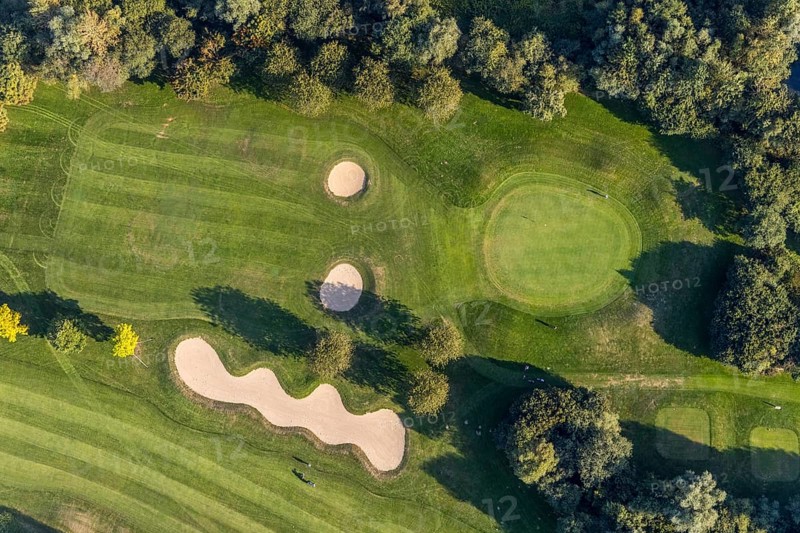Aerial view, golf course, GolfClub Lippstadt, Lippstadt, Kreis Soest, North Rhine-Westphalia, Germany, DE, Europe, shapes and colours, golf, golf course, golf club, Kreis-Soest-Buch, KreisSoestBuch, aerial photograph, aerial photography, aerial photography, sports, overview, bird's-eye view, forest area, Wiesenhausweg, birds-eyes view, overview