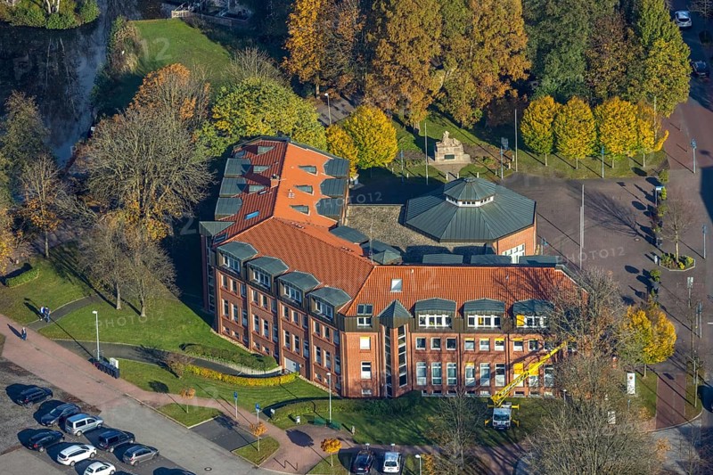 Aerial view, town hall Schermbeck, Schermbeck, Ruhr area, North Rhine-Westphalia, Germany, authority, DE, Europe, aerial view, aerial photography, aerial photography, town hall, city administration, overview, bird's-eye view, overview
