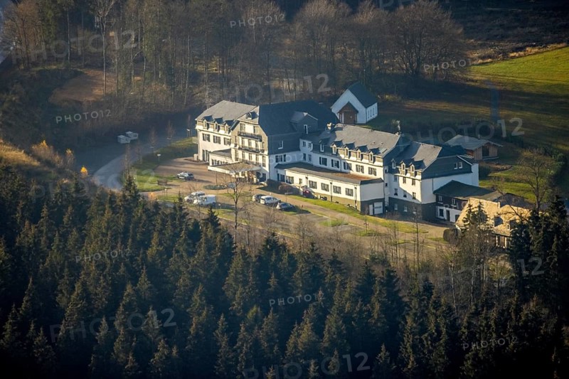 Aerial photo, Hotel Rimberg, Osterwald, Schmallenberg, Sauerland, North Rhine-Westphalia, Germany, DE, Europe, gastronomy, hotel, hotel facilities, hotel business, aerial photo, aerial photography, aerial photography, Rimberg, overview, bird's-eye view, forest area, birds-eyes view, overview