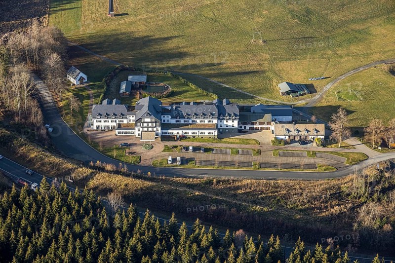 Aerial photo, Hotel Rimberg, Osterwald, Schmallenberg, Sauerland, North Rhine-Westphalia, Germany, DE, Europe, gastronomy, hotel, hotel facilities, hotel business, aerial photo, aerial photography, aerial photography, Rimberg, overview, bird's-eye view, forest area, birds-eyes view, overview